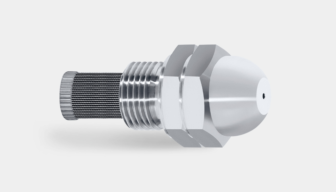 SCHLICK hollow-cone nozzle with filter and built-in pressure-controlled valve.